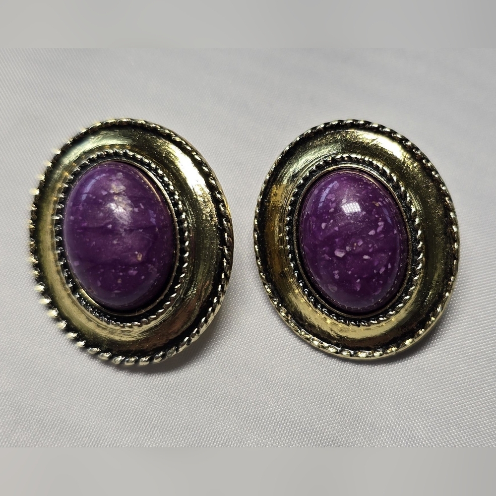 Vintage Purple and Gold Clip On Earrings